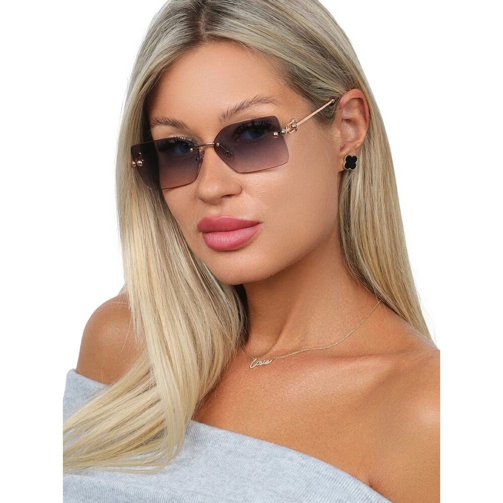 New TIFFANY & CO TF3088 610516 Rimless Gradient Blue Brown Sunglasses Gold Arms